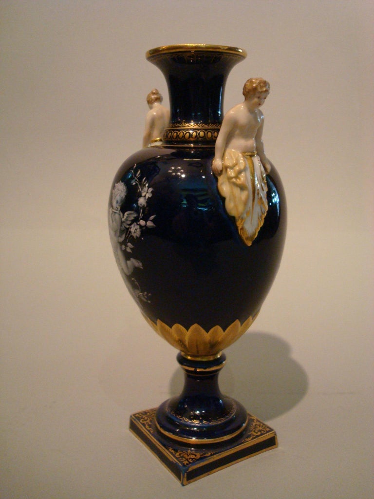 Meissen Porcelain CobaltBlue Limoges Enameled Porcelain Ground Vase at