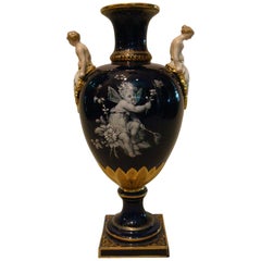 Meissen Porcelain Cobalt-Blue Limoges Enameled Porcelain Ground Vase