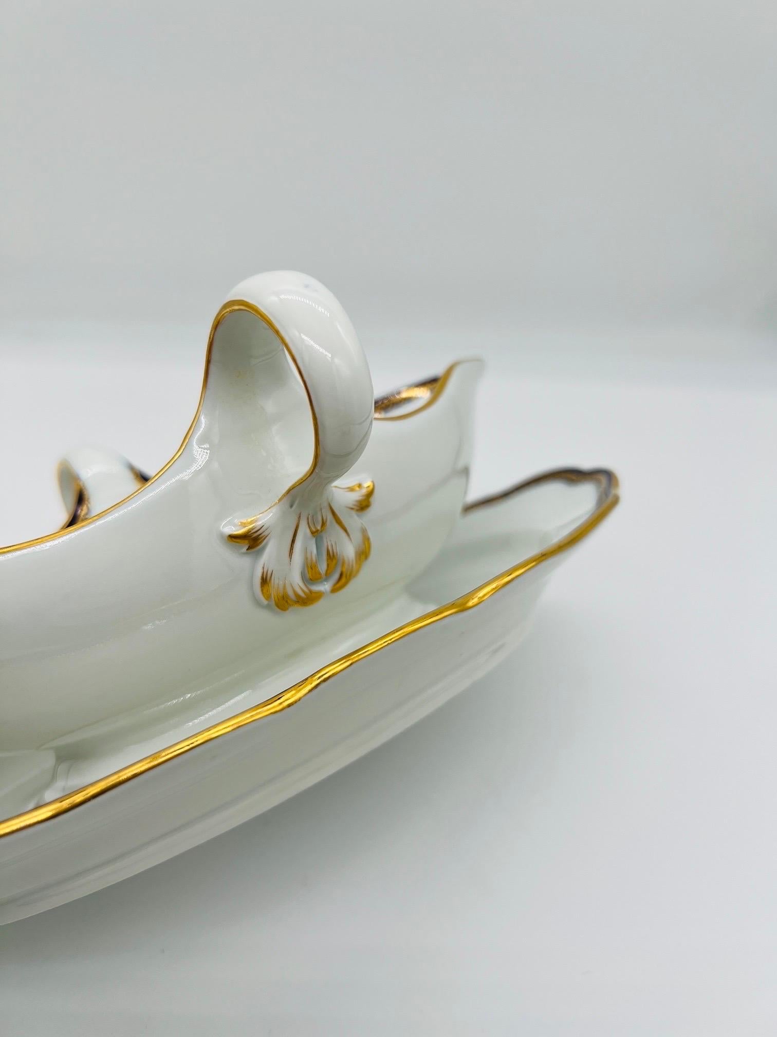 German Meissen Porcelain Cobalt & Gold Rim Decorated Sauce Boat For Sale