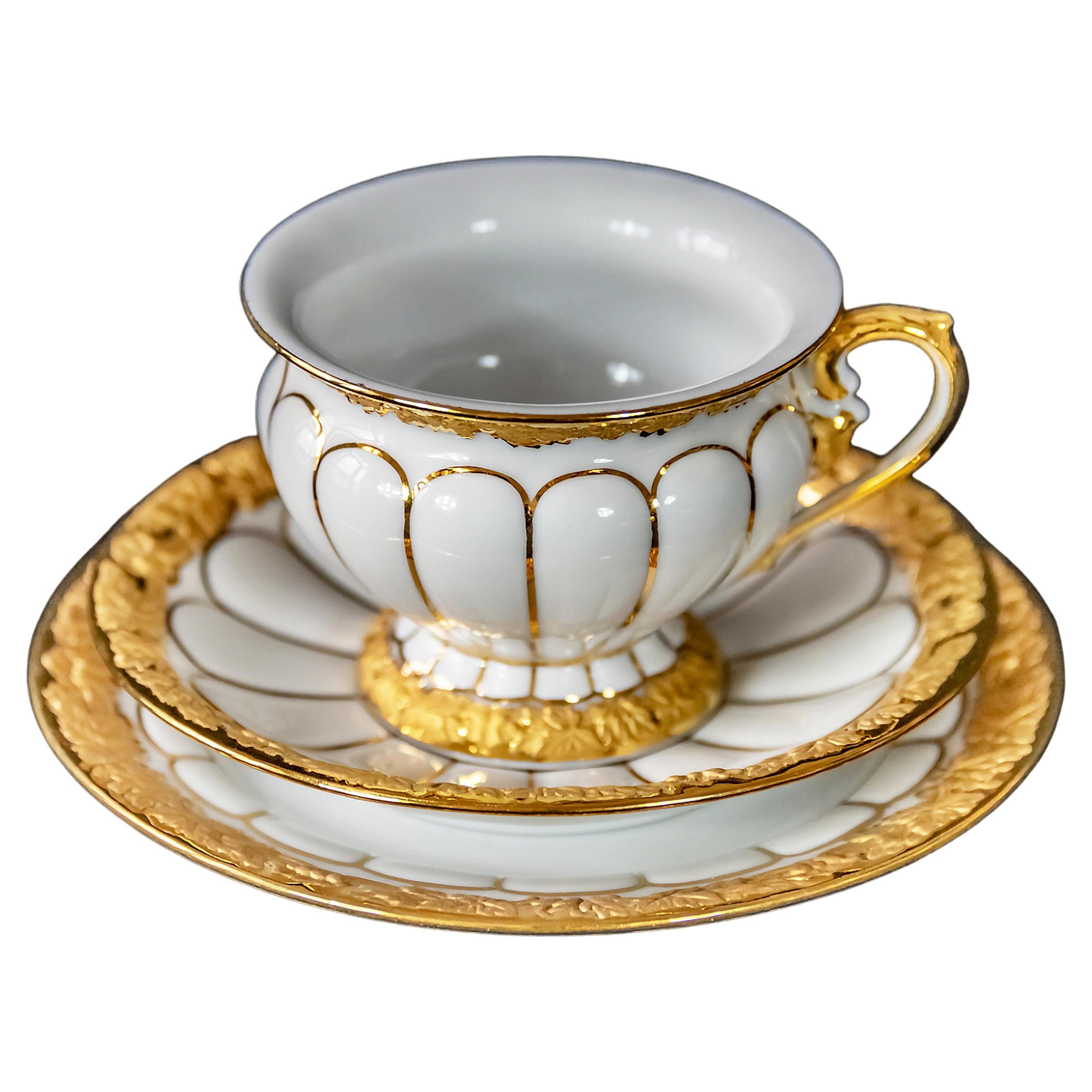 Meissen Porcelain Coffee Cup with Saucer and Dessert Plate