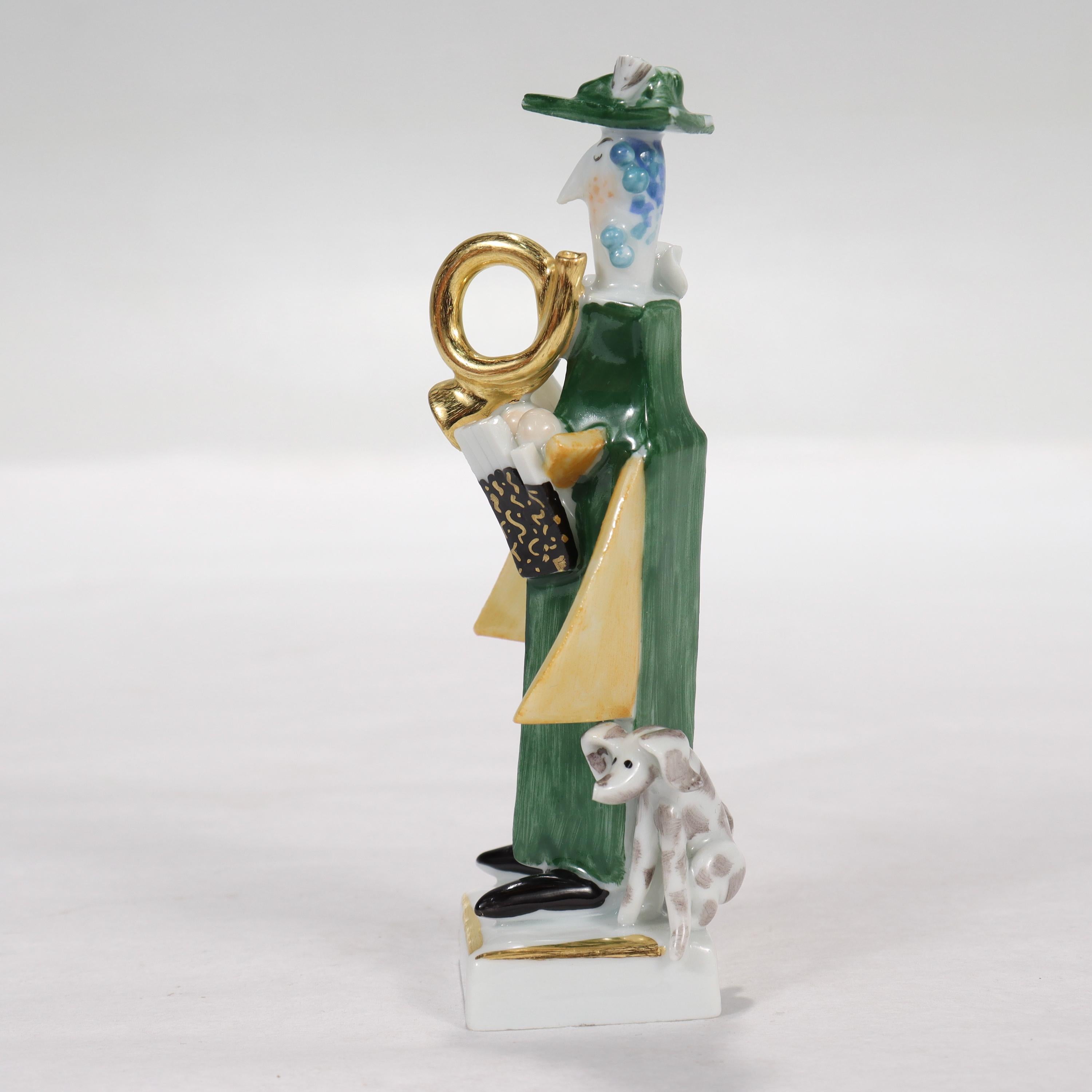 Allemand Meissen Porcelain Cubist French Horn Musician Figurine by Peter Strang en vente