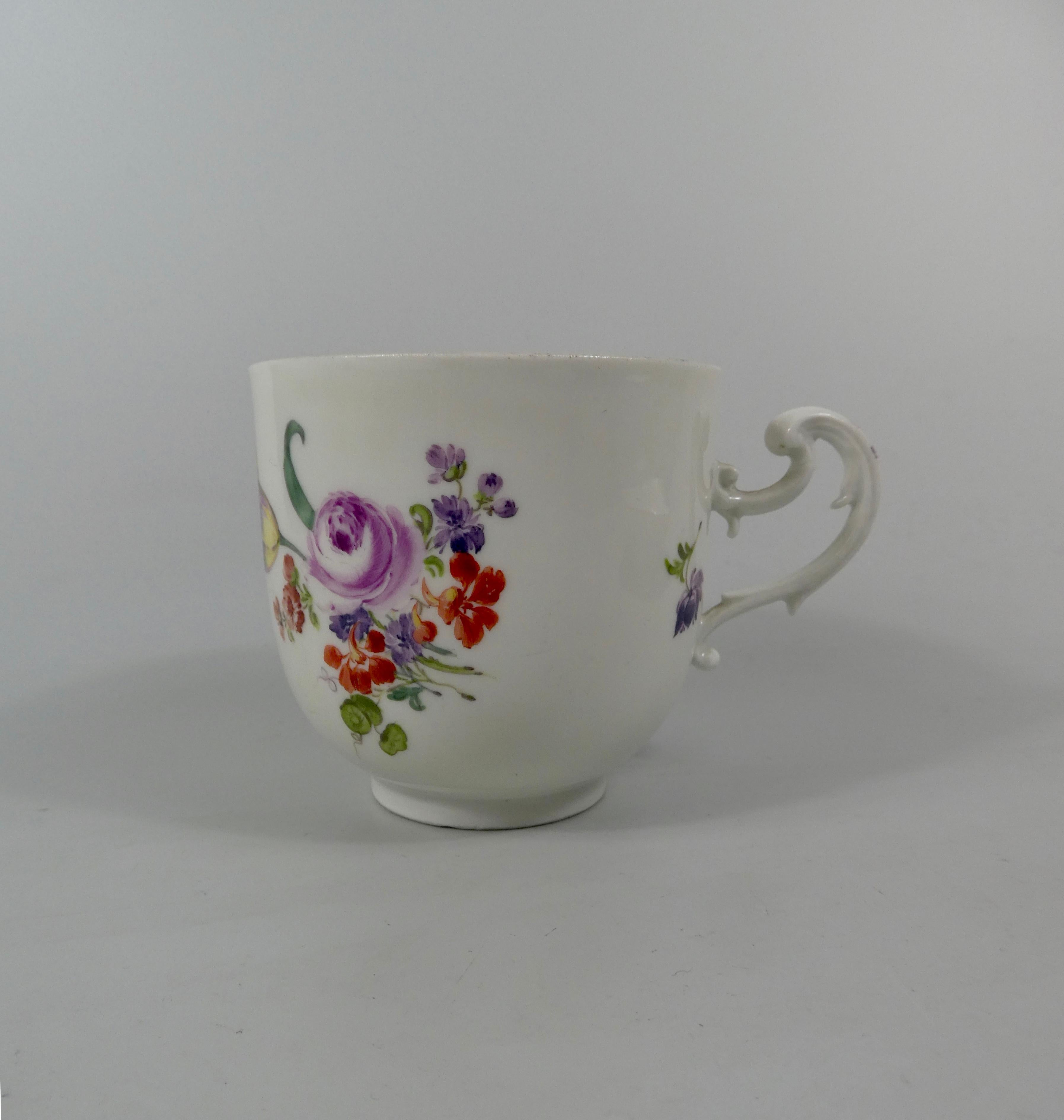 Mid-18th Century Meissen Porcelain Cup and Saucer, circa 1740