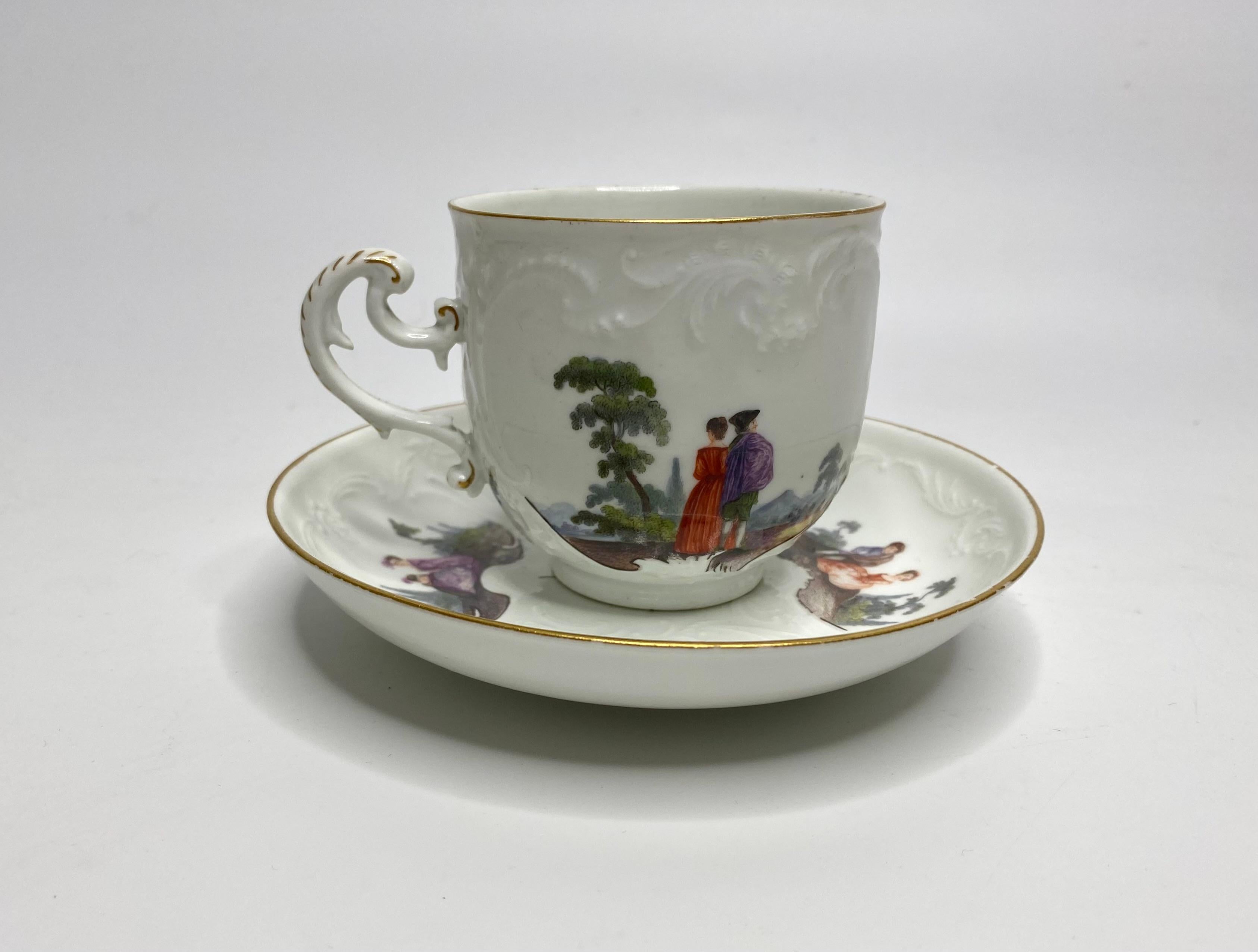 Porcelain Meissen porcelain cup and saucer, c. 1740.