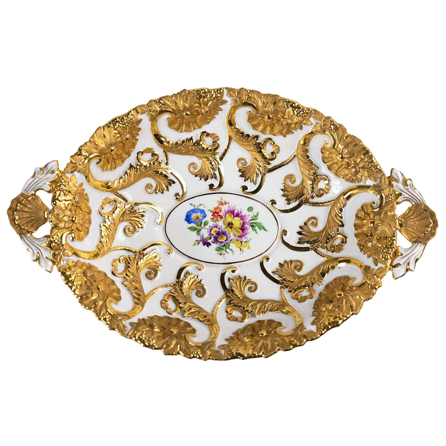 Meissen Porcelain Deep Plate / Bowl with Handles at 1stDibs