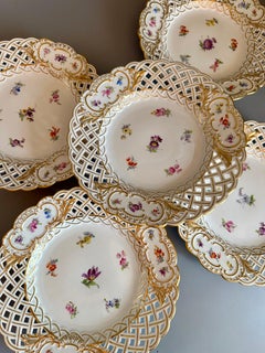 Meissen Porcelain Dessert Plate, Reticulated, Hand-Painted, 1880-1900