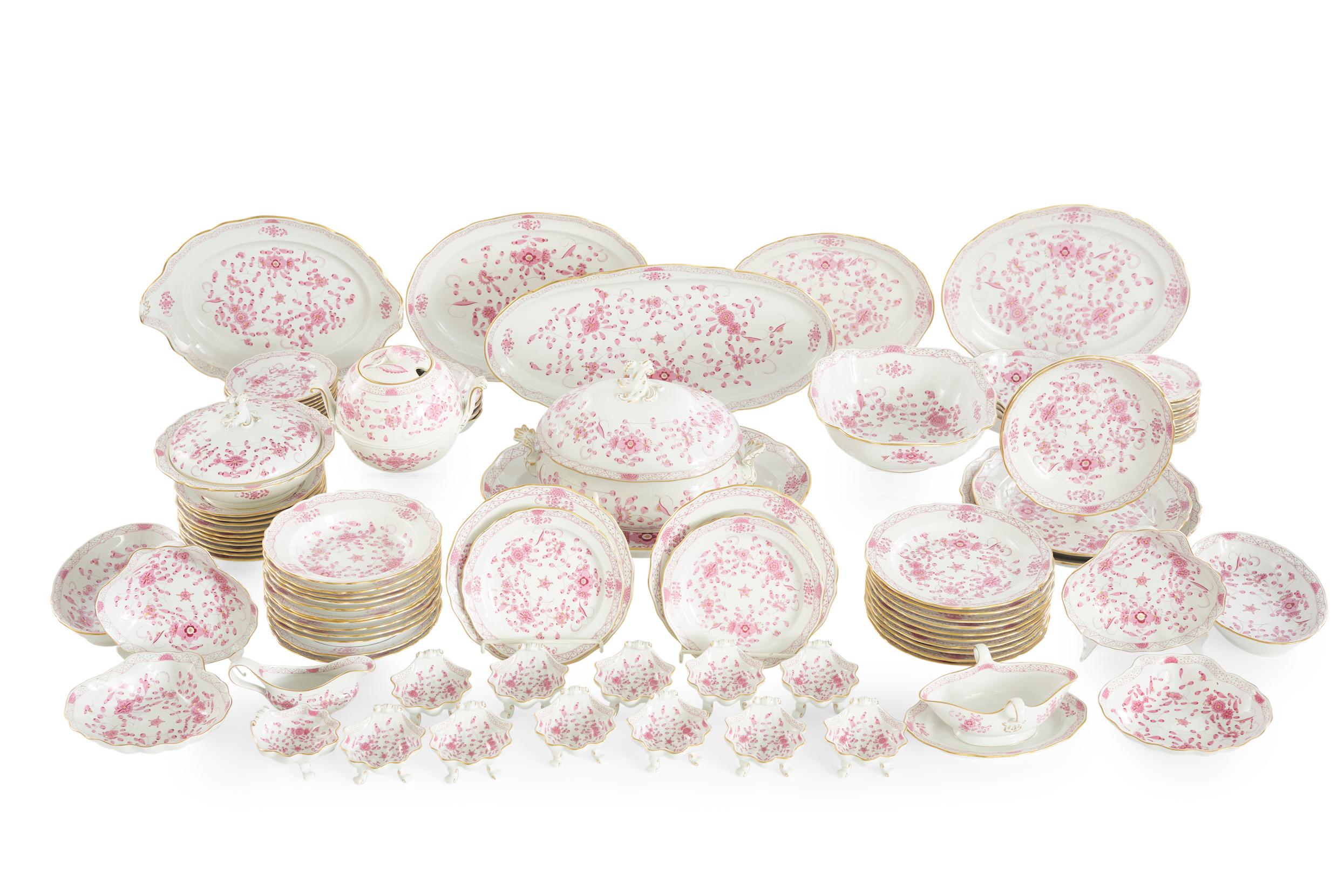 Beautiful German Meissen dinnerware service for twelve people with serving pieces. The dinnerware service is in great condition. Just exquisite & very rare to find a complete service for twelve with all the serving pieces. Each piece has a detailed