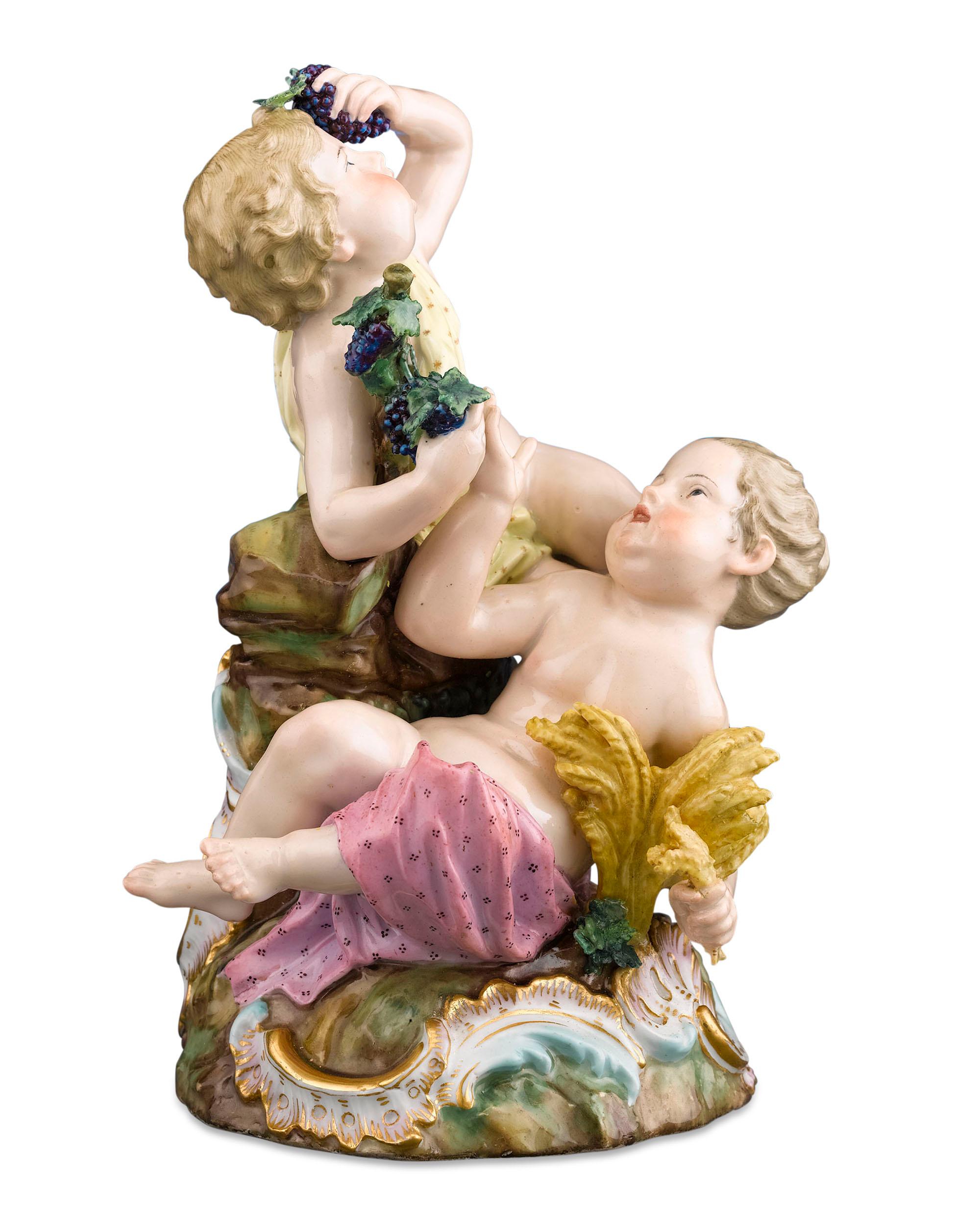 Grupo de figuras de otoño de Meissen Porcelain Rococó en venta
