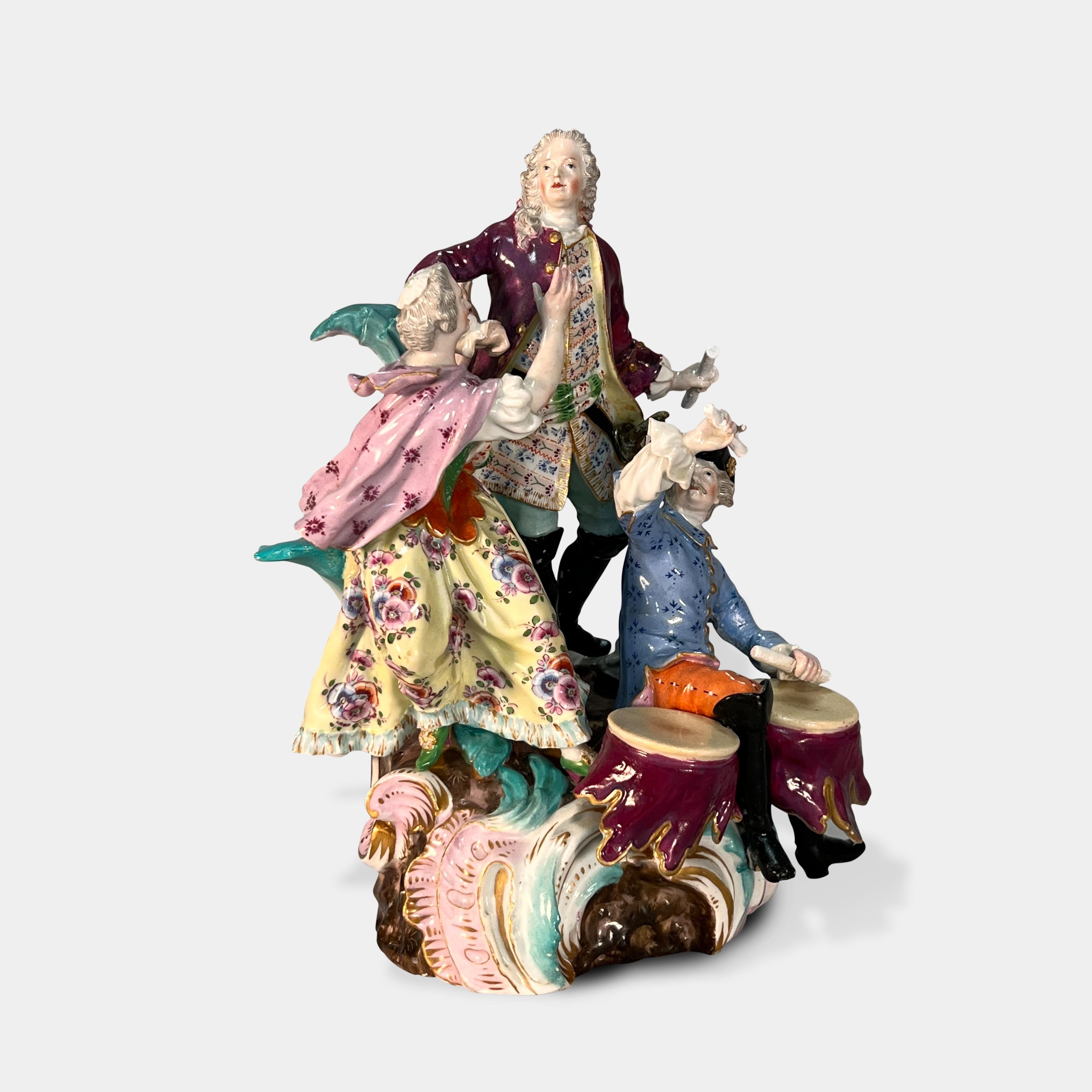 German Meissen Porcelain Figural Group with a Musician Playing the Drums For Sale