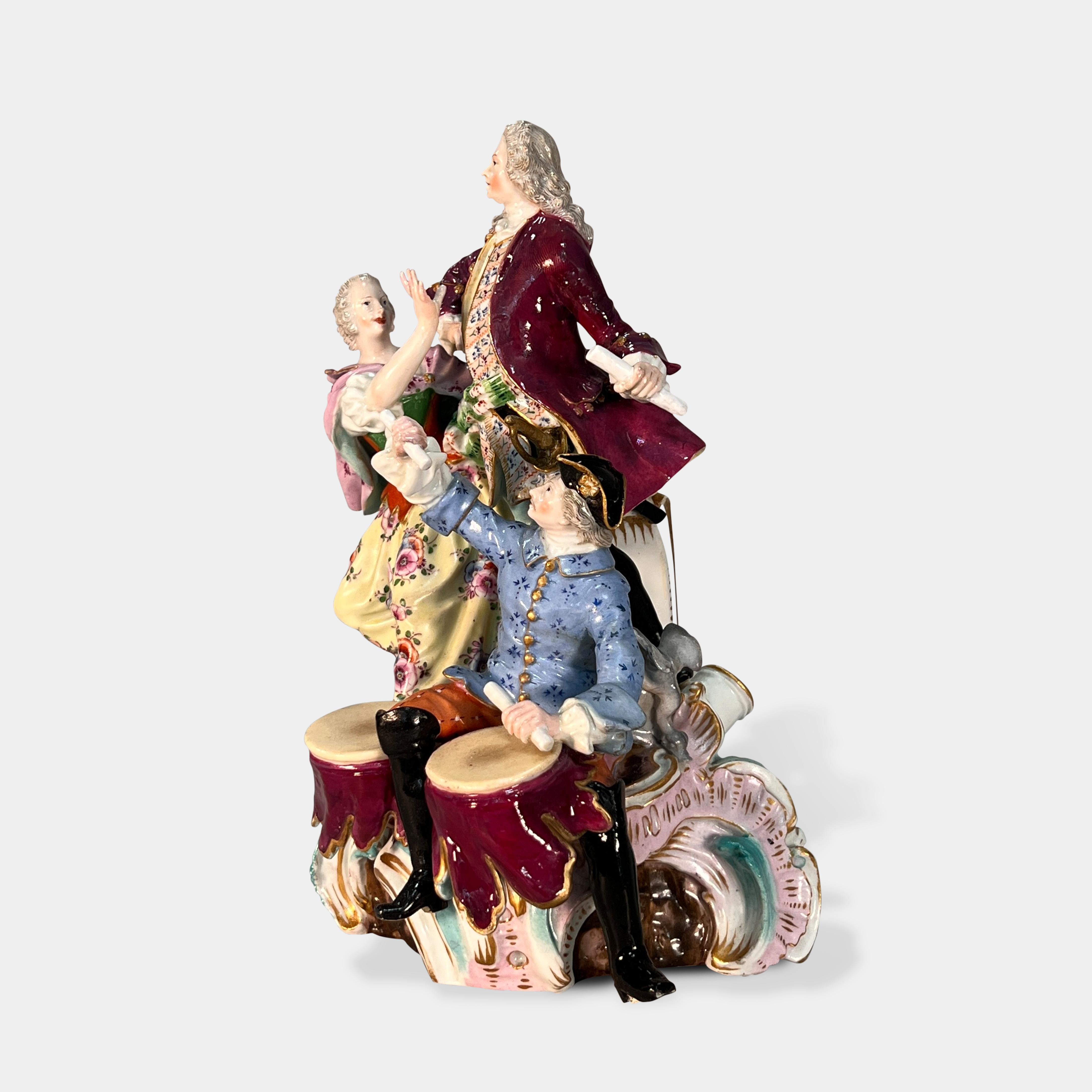 Meissen Porcelain Figural Group with a Musician Playing the Drums For Sale 3
