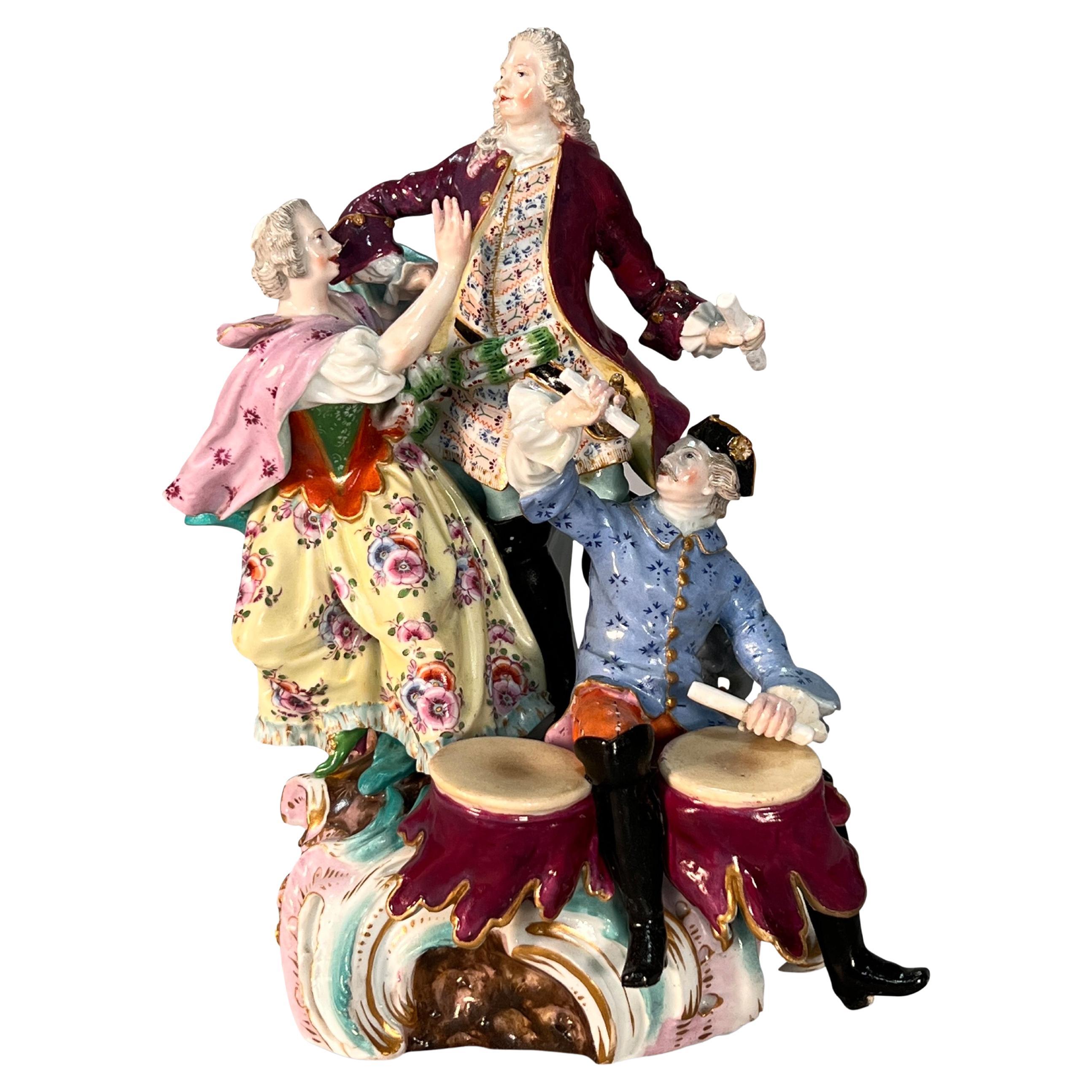 Meissen Porcelain Figural Group with a Musician Playing the Drums
