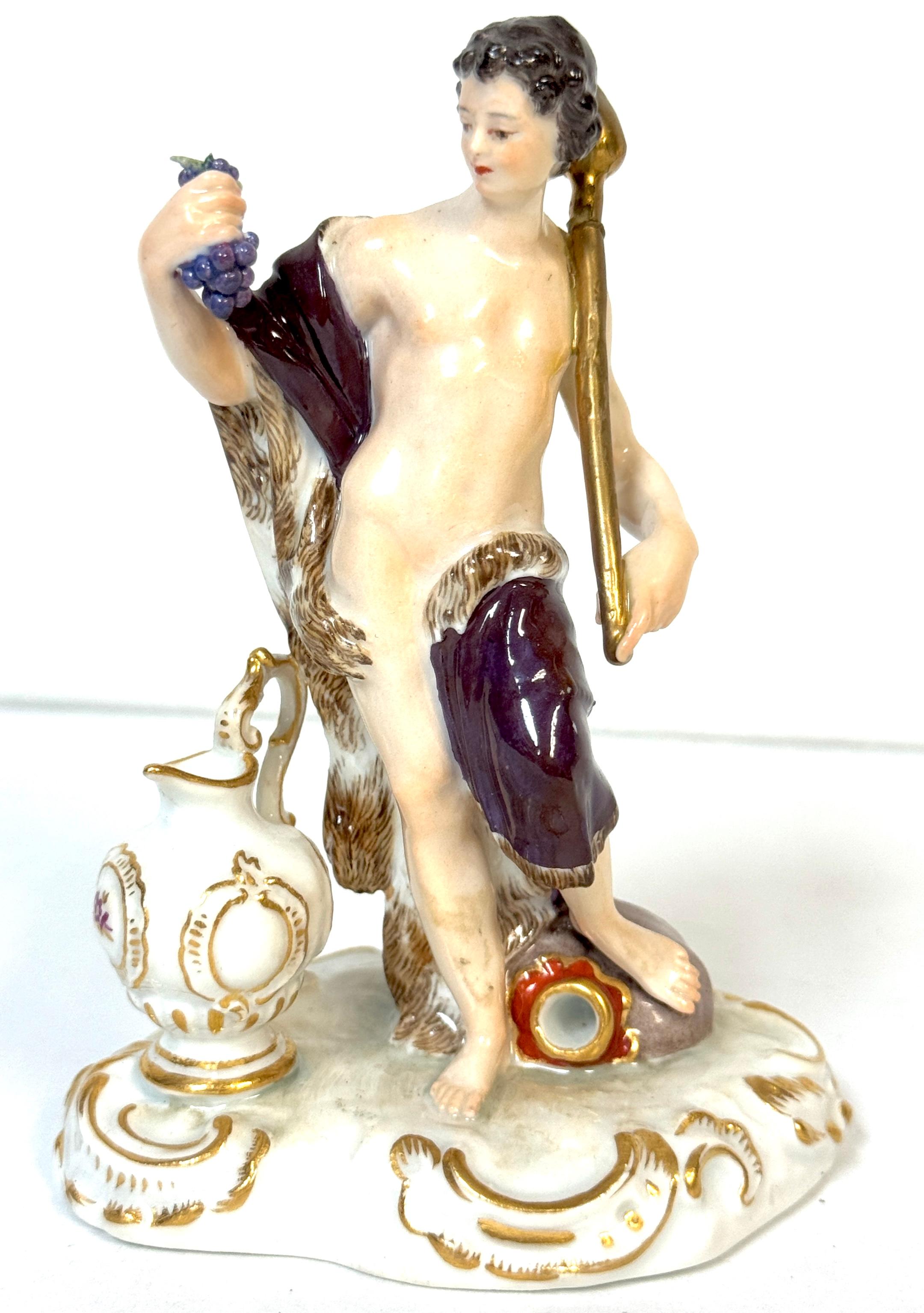 Baroque Meissen Porcelain Figure Bacchus with Grapes, Wine Jug, Late 19th/ Early 20th C For Sale