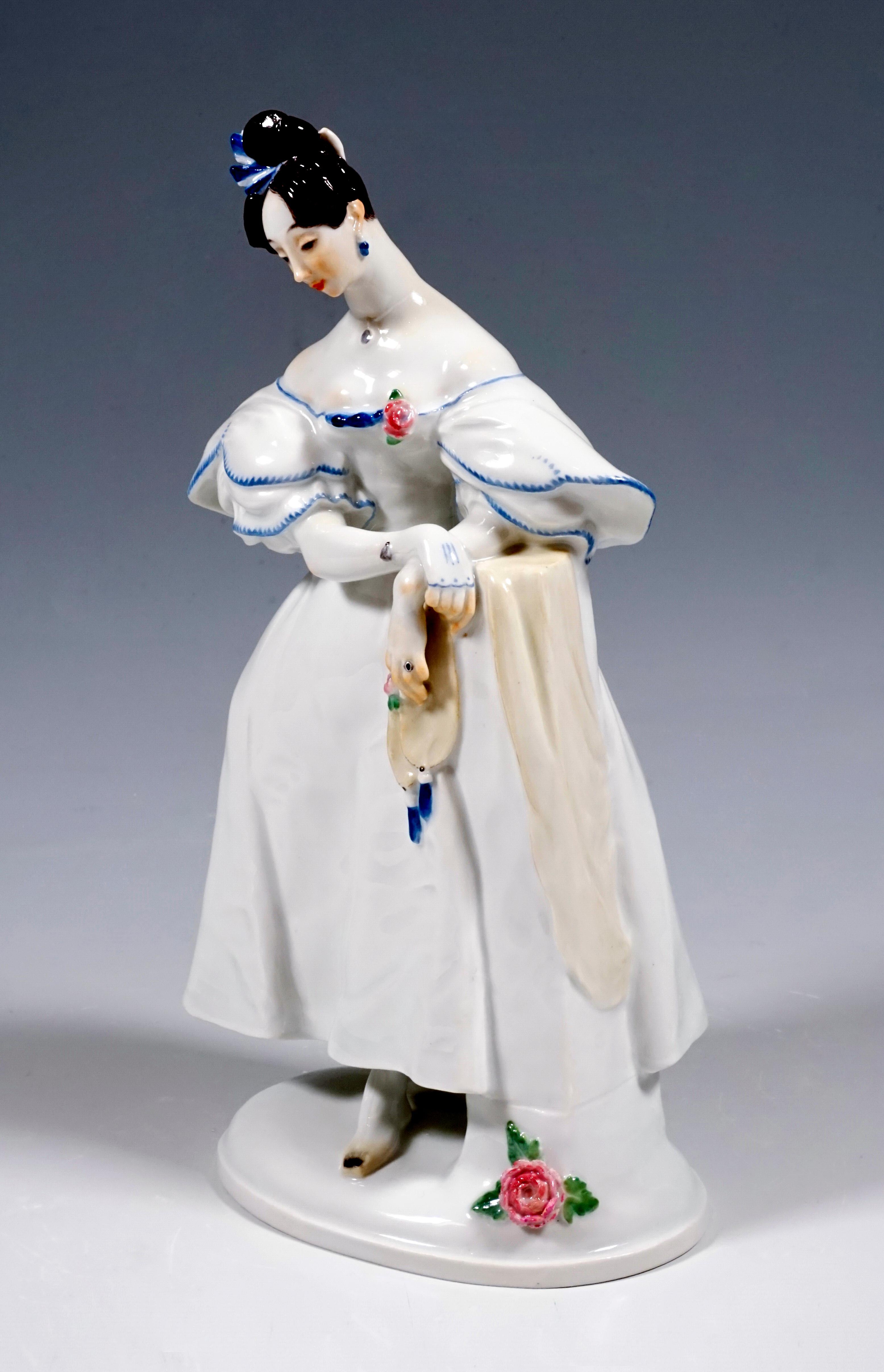 Meissen Porcelain Figur 'Biedermeier Dame' von Paul Scheurich, 1924-1934 (Handbemalt)