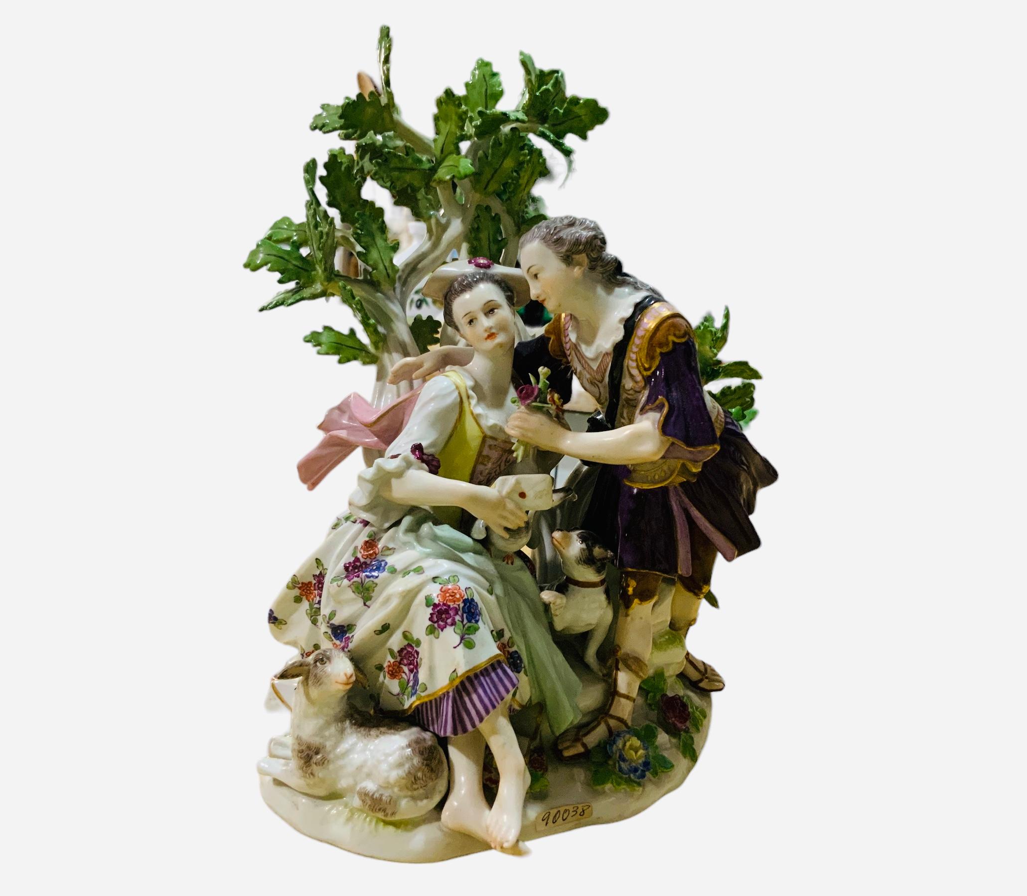 Grupo de figuras de porcelana de Meissen de una pastora y un soldado en venta 13