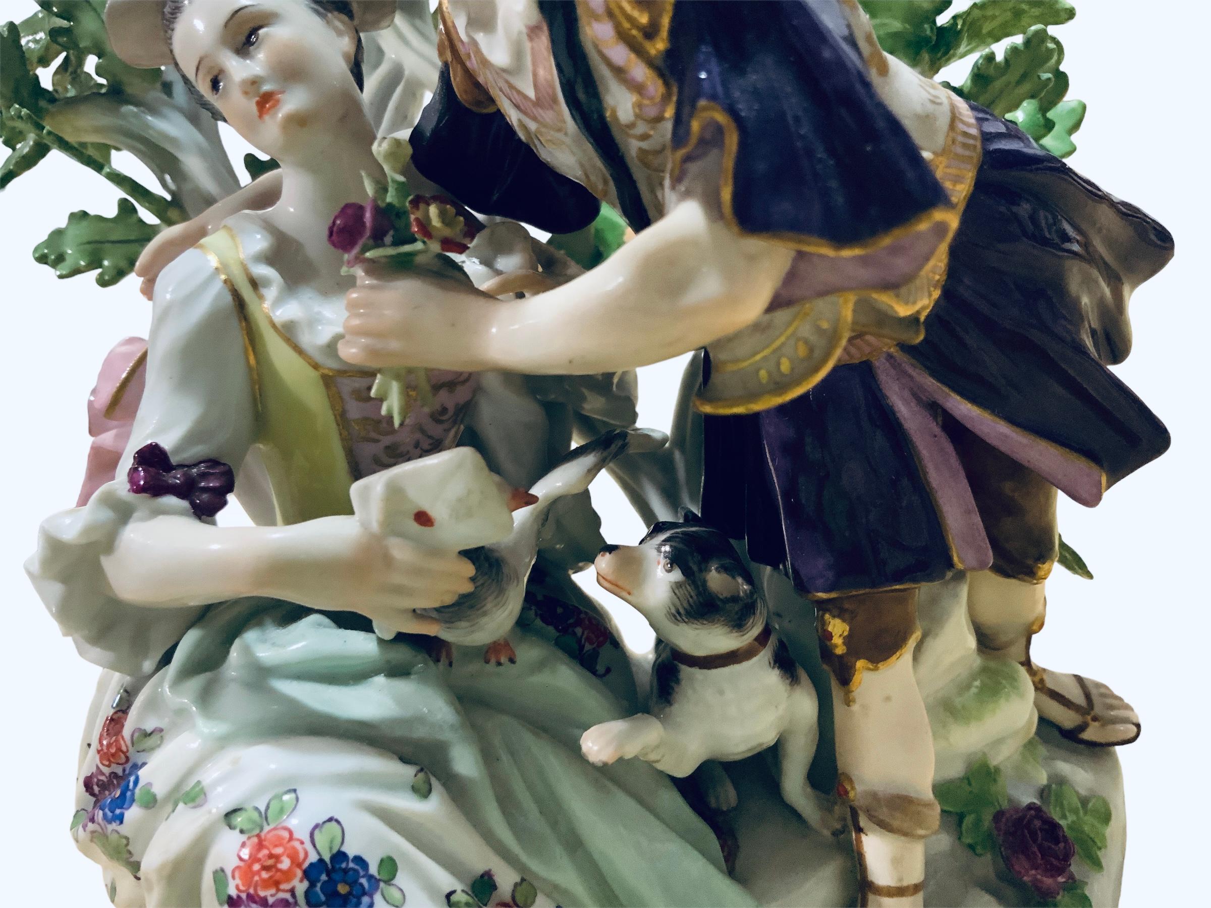 Grupo de figuras de porcelana de Meissen de una pastora y un soldado en venta 1