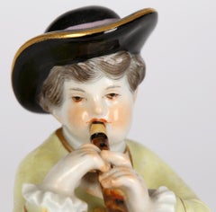 Meissen Porcelain Figure of a Boy Playing a Recorder with a Dog