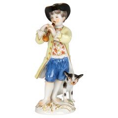 Meissen Porcelain Figure of a Boy Playing a Recorder with a Dog