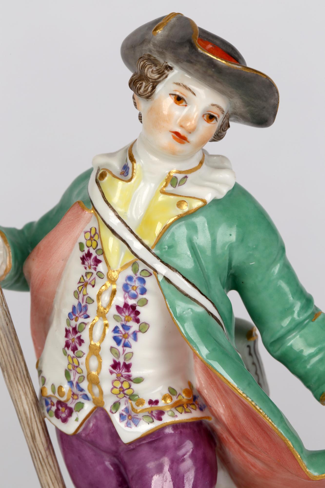 Hand-Painted Meissen Porcelain Figure of a Boy with Wooden Staff