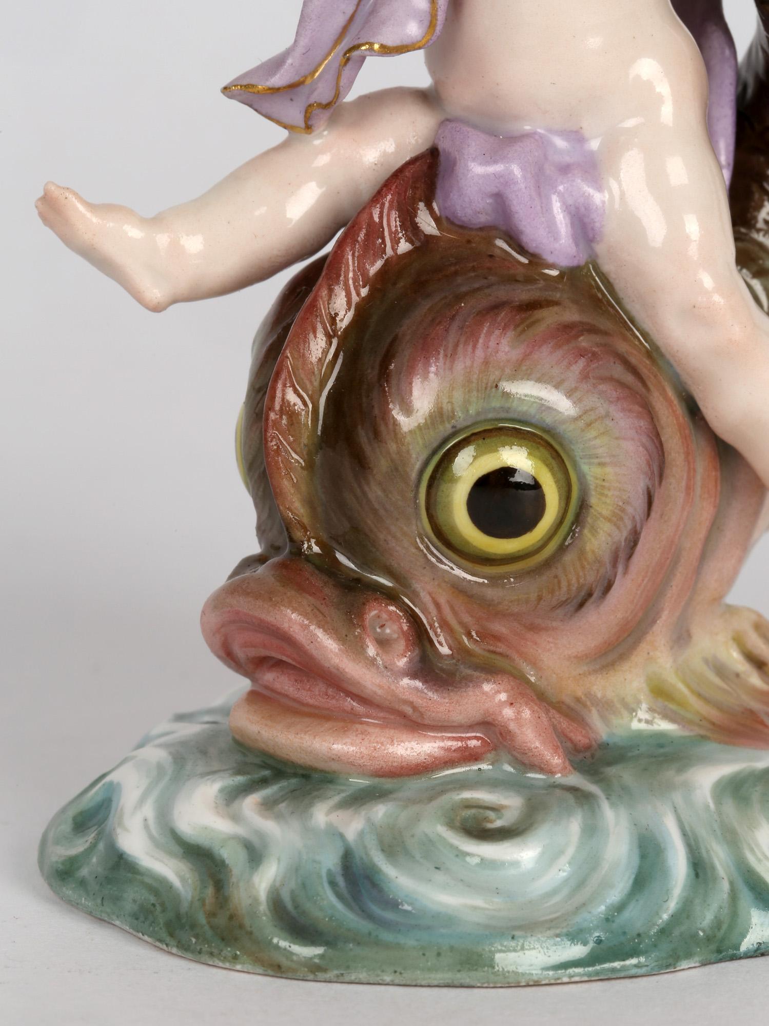 Meissen Porcelain Figure of a Cherub Playing a Horn Riding on a Large Fish 5