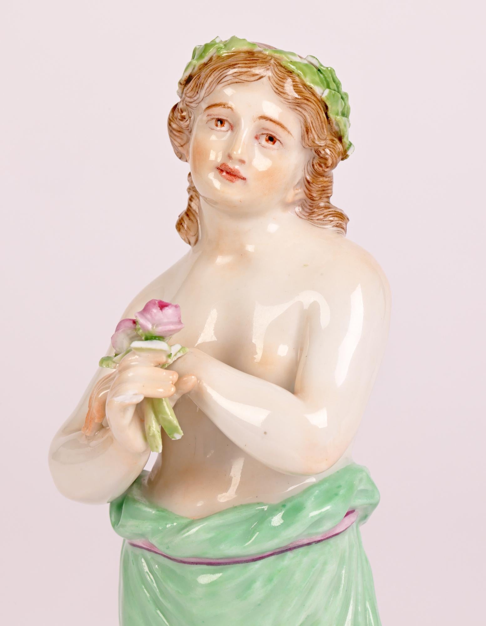 Victorian Meissen Porcelain Figure of a Classical Boy Holding Flowers For Sale