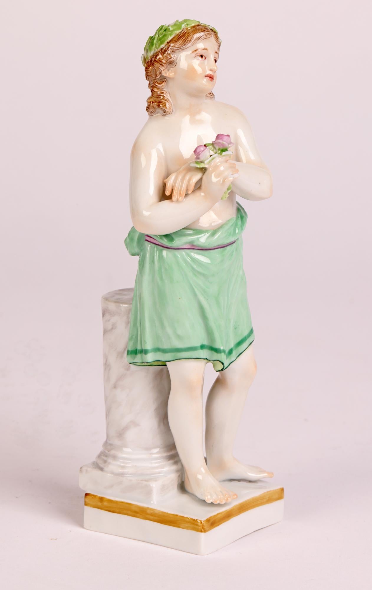 Meissen Porcelain Figure of a Classical Boy Holding Flowers In Good Condition For Sale In Bishop's Stortford, Hertfordshire