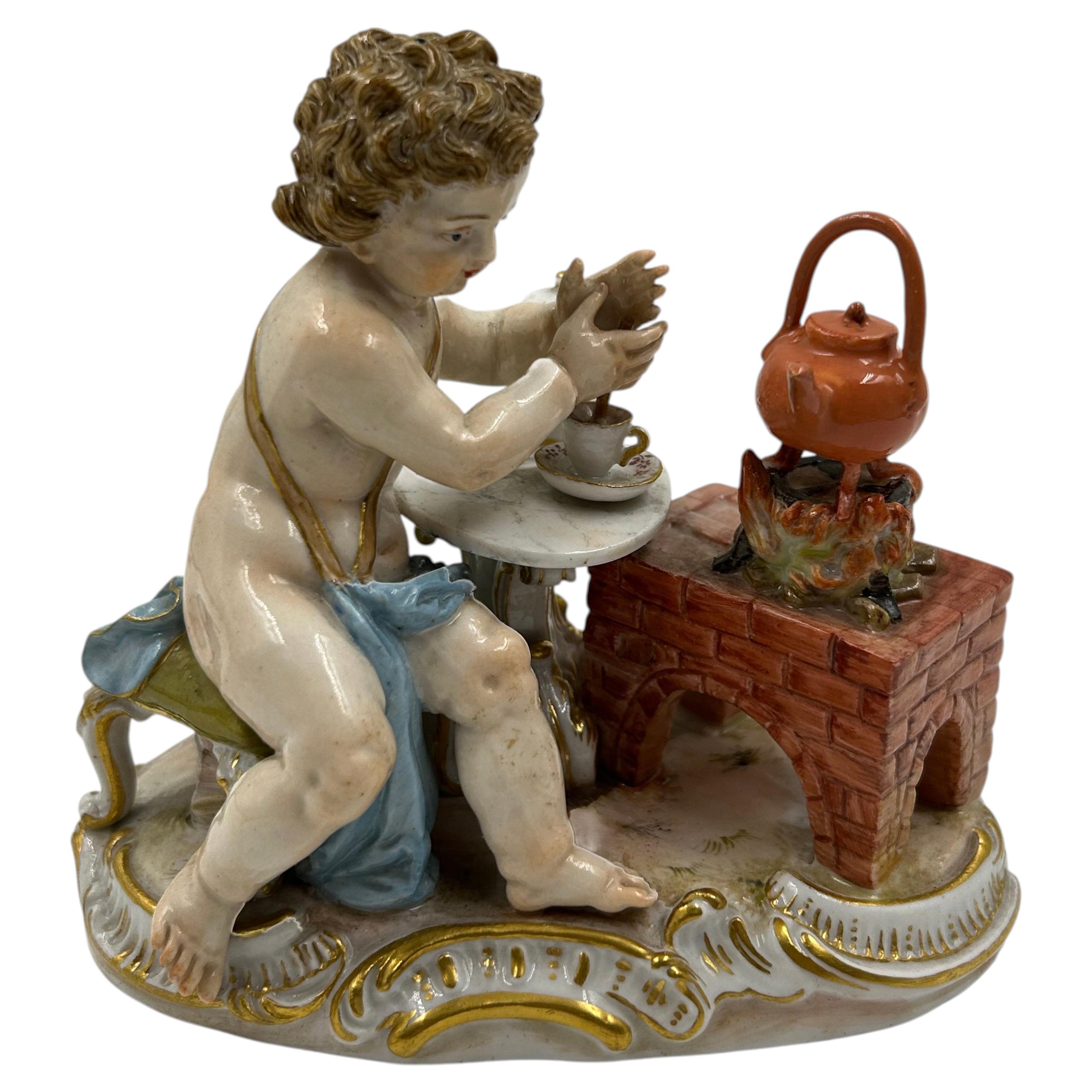 Pre-owned Meissen Porcelain Figurine: A Cherub Preparing Tea – Circa 1890-1920 In Brown