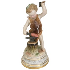 Meissen Porcelain Figurine Cupid Blacksmith, 19th Century