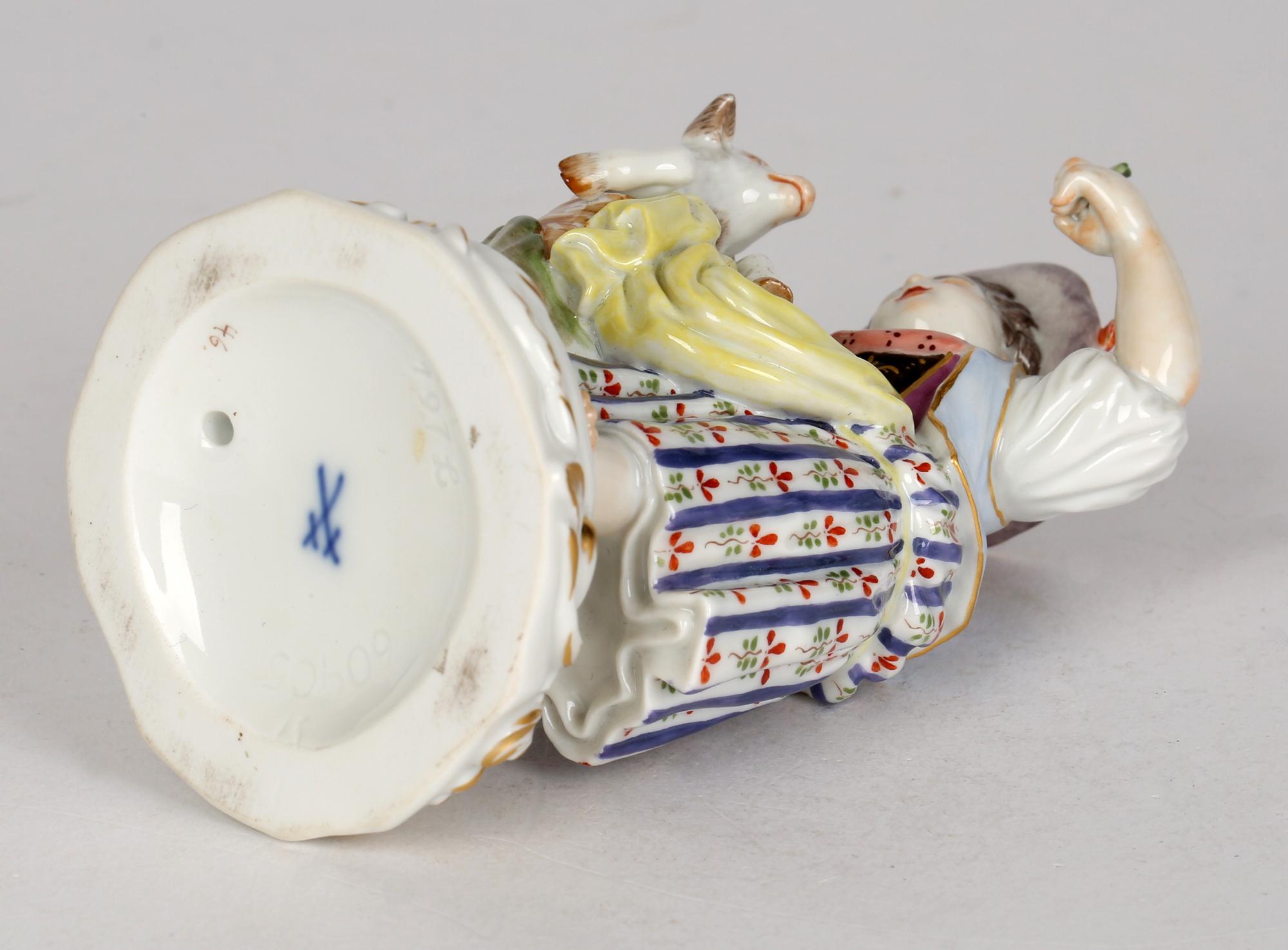 19th Century Meissen Porcelain Figurine of a Girl Feeding a Sheep 