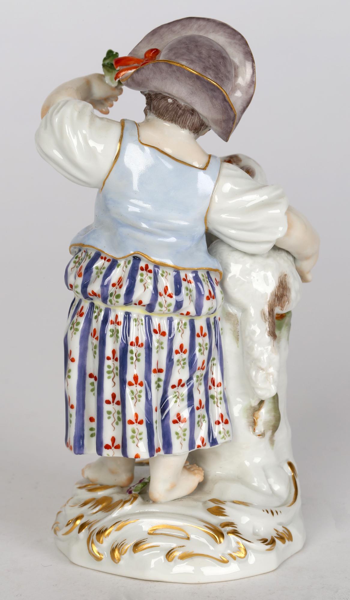 Meissen Porcelain Figurine of a Girl Feeding a Sheep  1