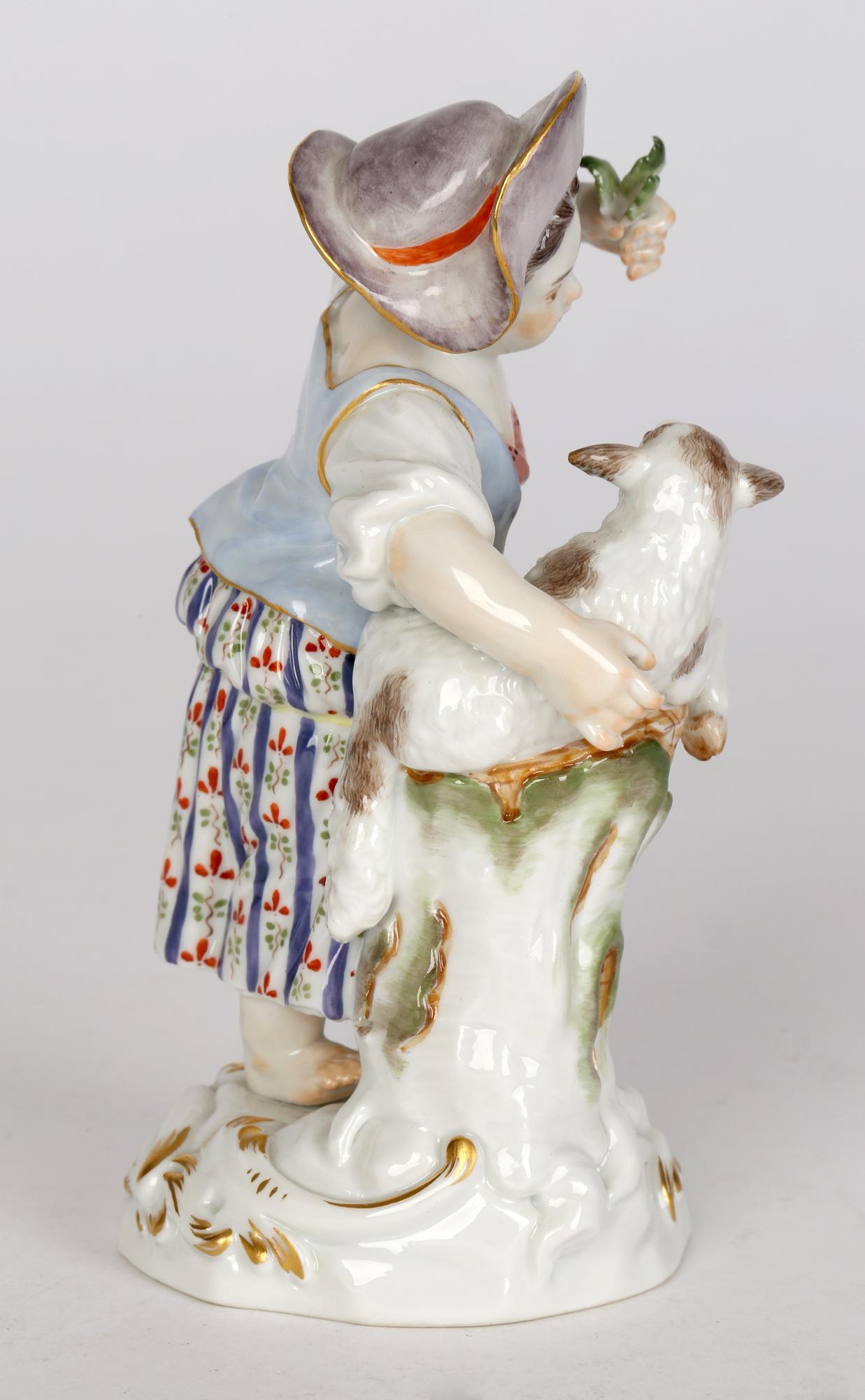 Meissen Porcelain Figurine of a Girl Feeding a Sheep  3