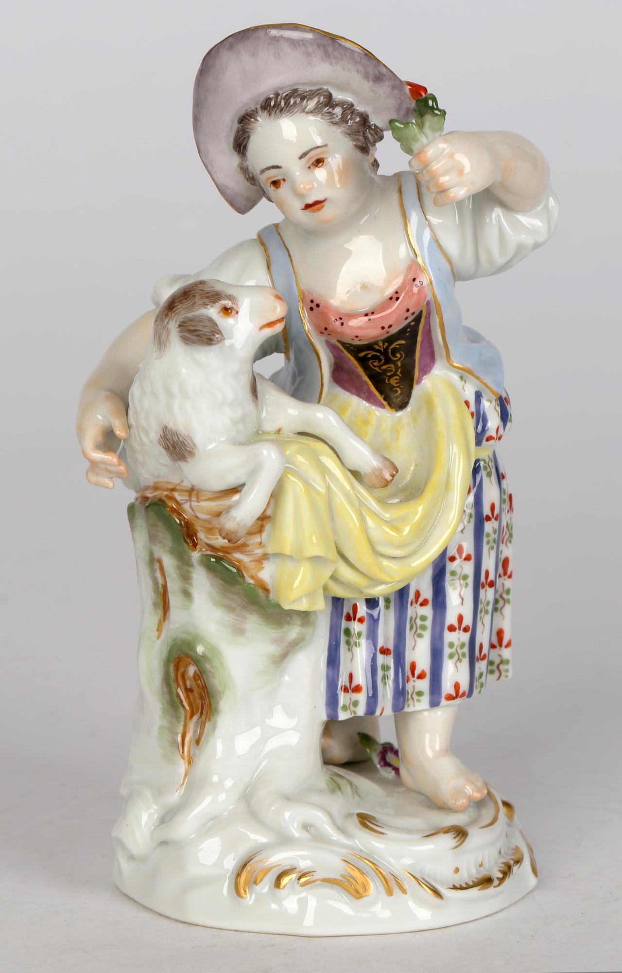 Meissen Porcelain Figurine of a Girl Feeding a Sheep  5