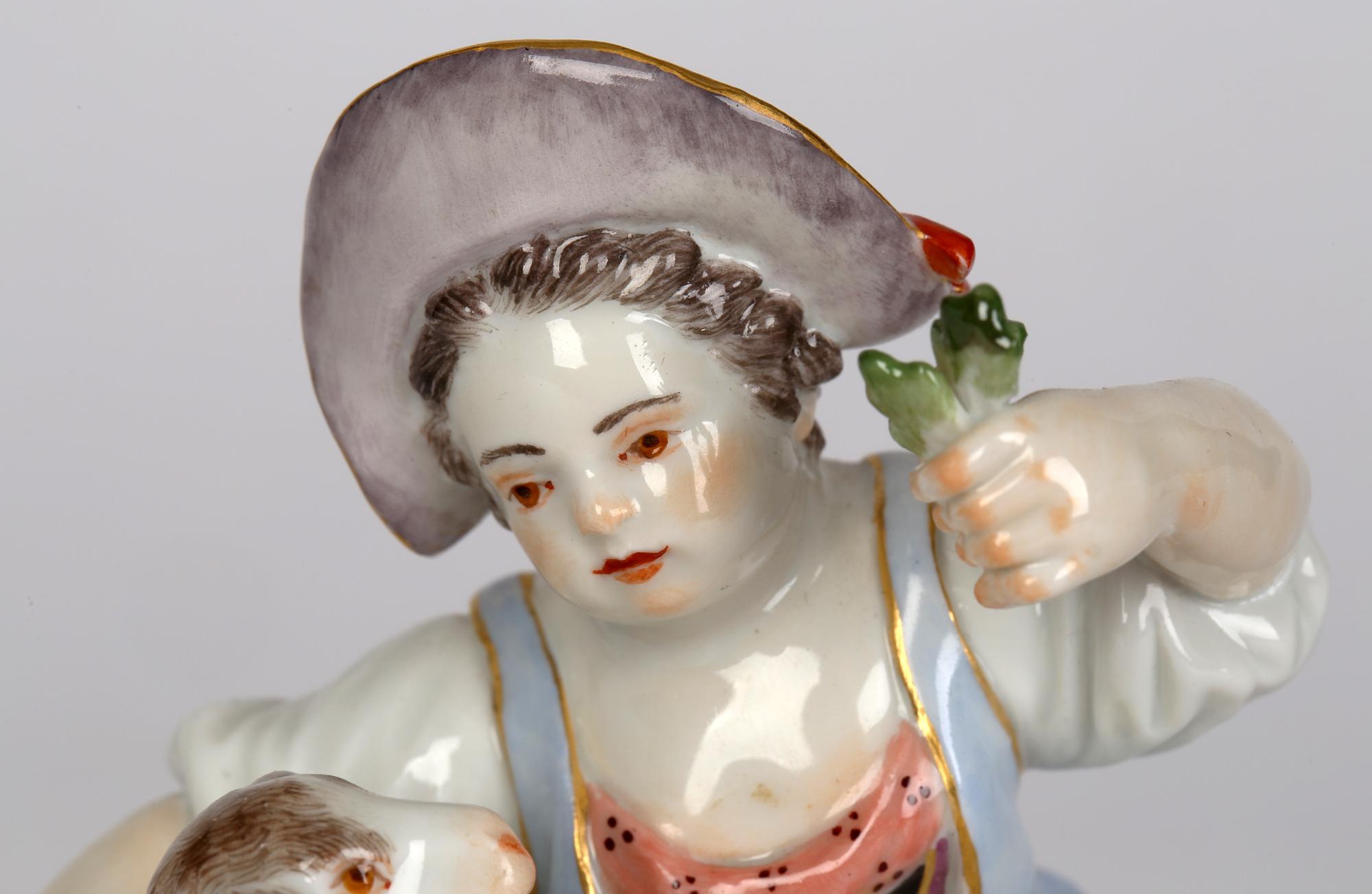 Meissen Porcelain Figurine of a Girl Feeding a Sheep  6