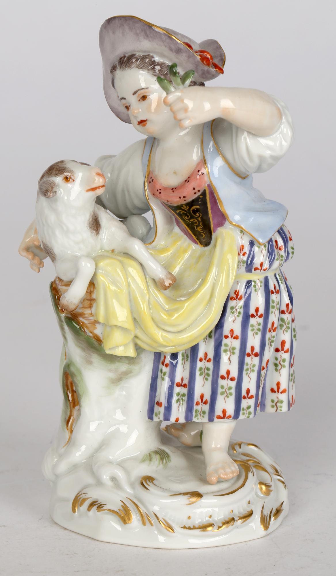 Neoclassical Meissen Porcelain Figurine of a Girl Feeding a Sheep