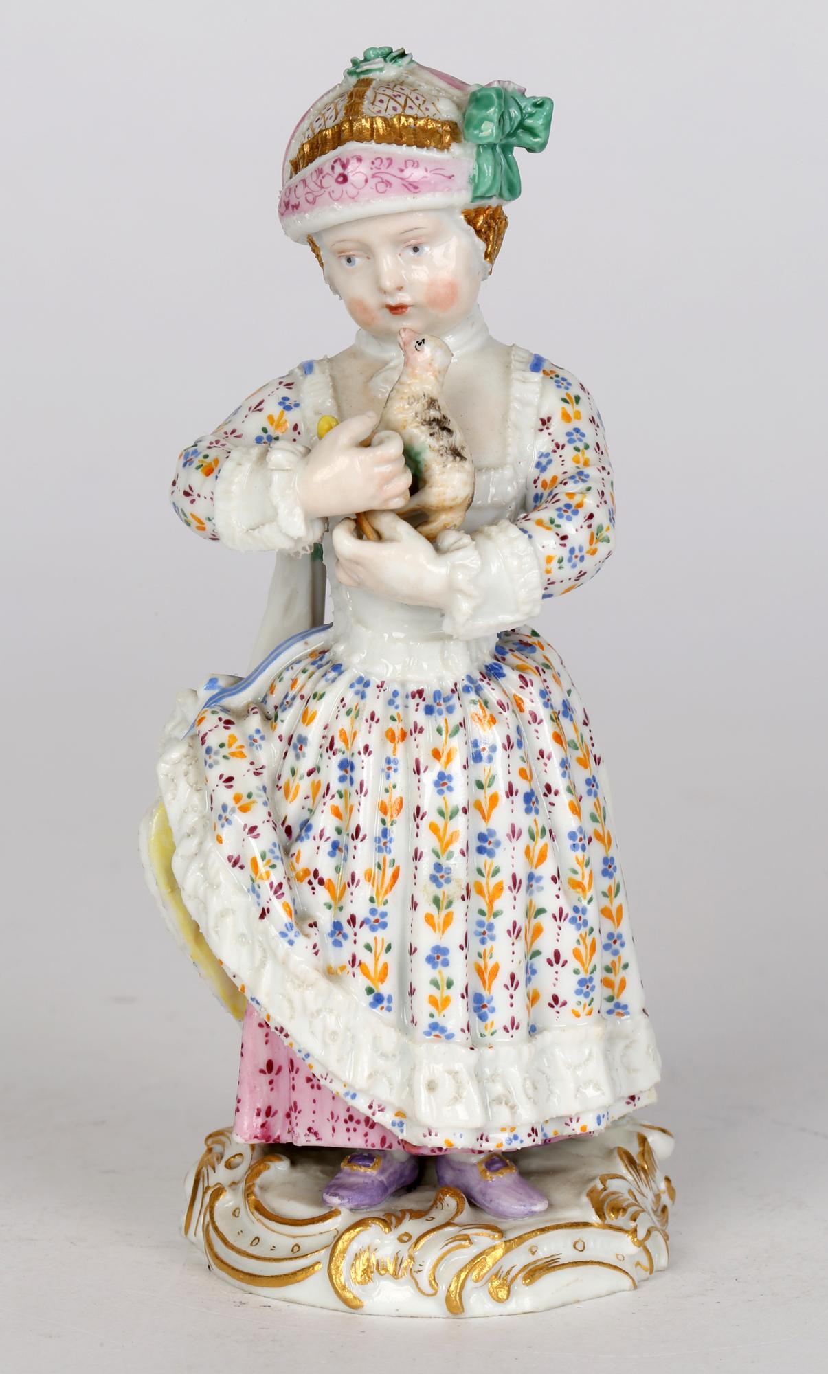 Meissen Porcelain Figurine of a Young Girl Holding a Pull Along Animal Toy 6