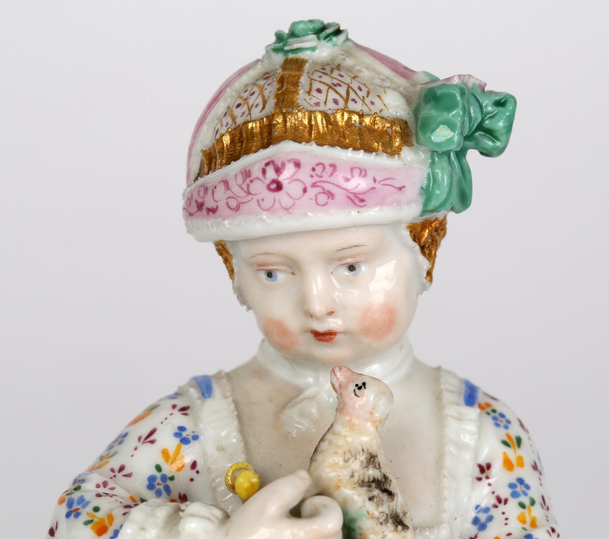 Neoclassical Meissen Porcelain Figurine of a Young Girl Holding a Pull Along Animal Toy