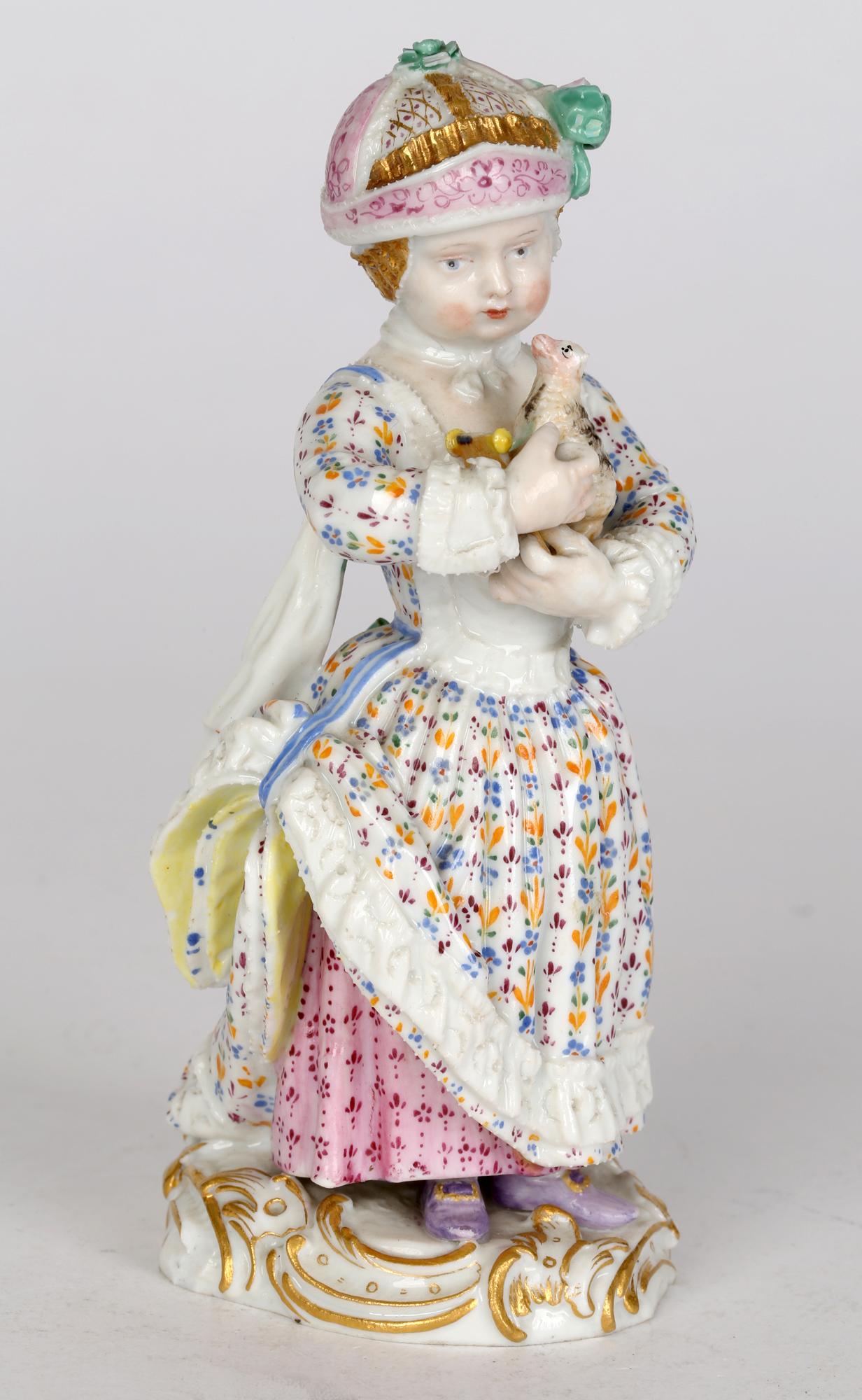 Meissen Porcelain Figurine of a Young Girl Holding a Pull Along Animal Toy 1