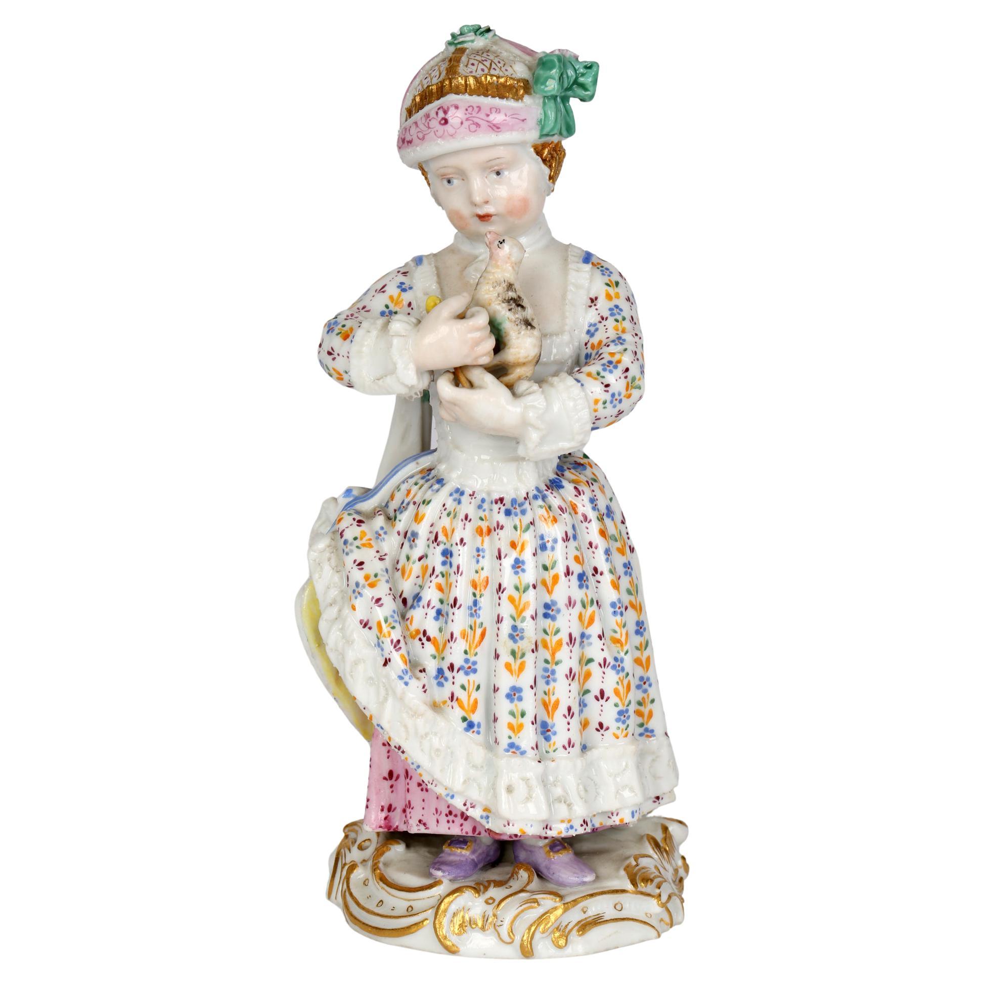 Meissen Porcelain Figurine of a Young Girl Holding a Pull Along Animal Toy