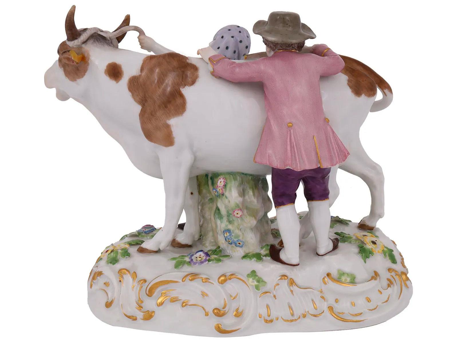 Rococo Revival Meissen Porcelain Figurine of Bull with Boy and Girl For Sale