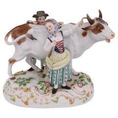 Meissen Porcelain Figurine of Bull with Boy and Girl