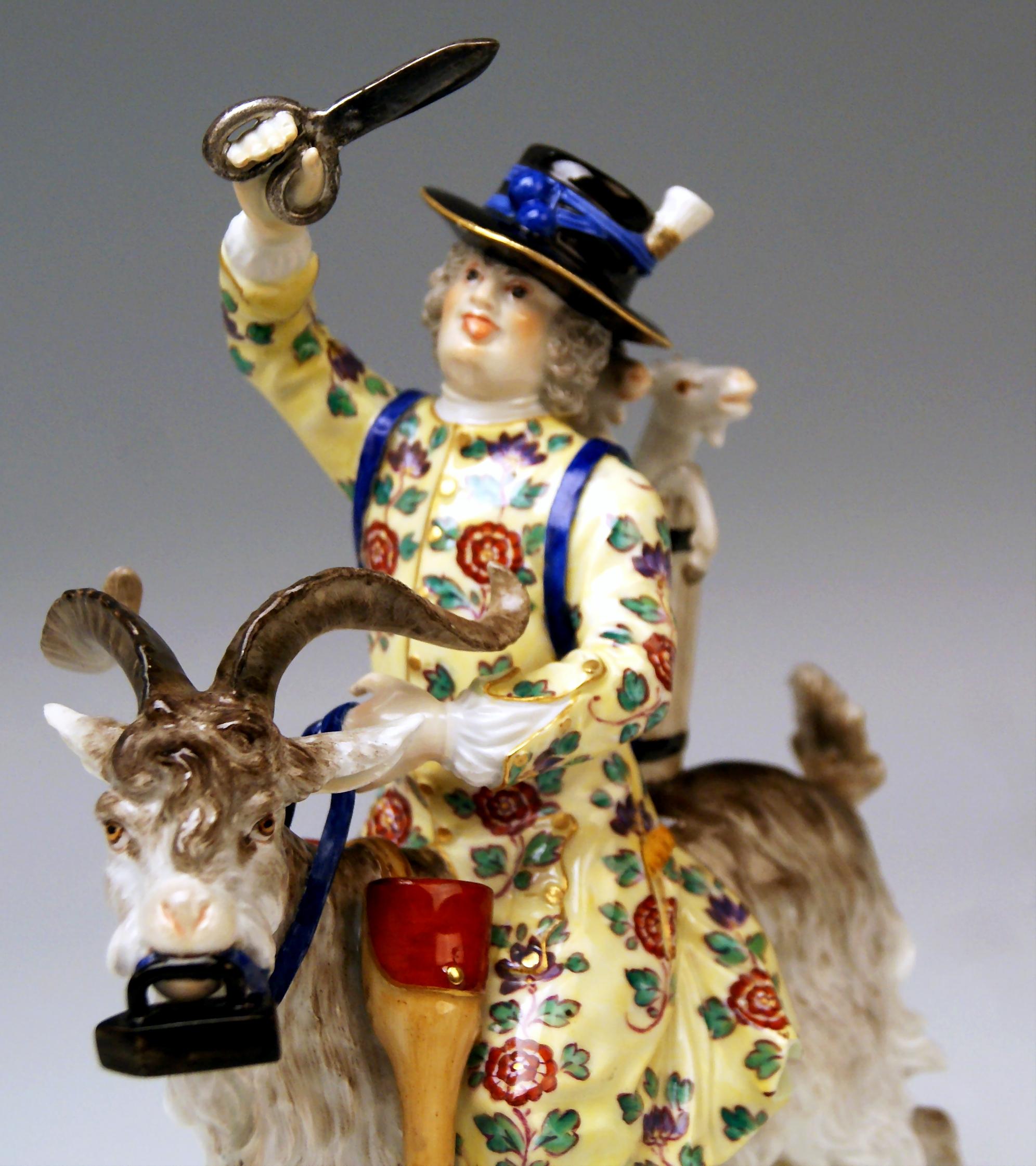 Rococo Meissen Porcelain Figurine Tailor Riding on Goat by Kaendler Model 171