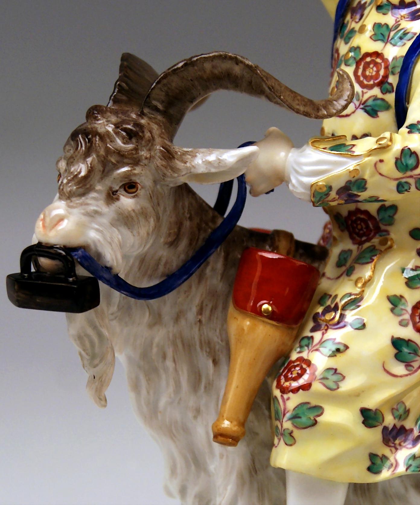 German Meissen Porcelain Figurine Tailor Riding on Goat by Kaendler Model 171