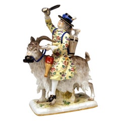 Figurine de tailleur en porcelaine de Meissen chevauchant une chèvre par Kaendler Modèle 171