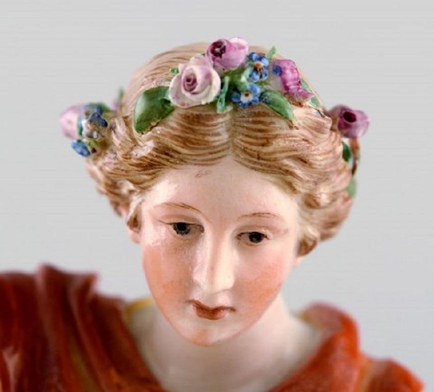 Neoclassical Meissen Porcelain Figurine, Woman in Colorful Dress with Floral Wreath