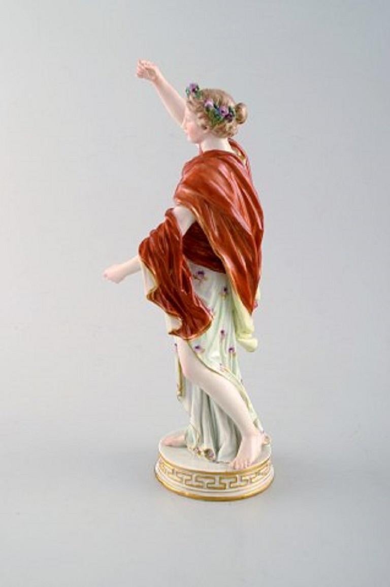 German Meissen Porcelain Figurine, Woman in Colorful Dress with Floral Wreath