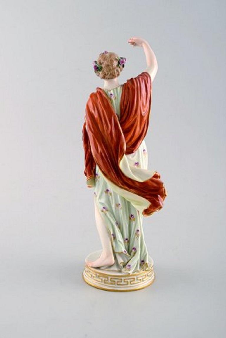 Meissen Porcelain Figurine, Woman in Colorful Dress with Floral Wreath In Good Condition In Copenhagen, DK