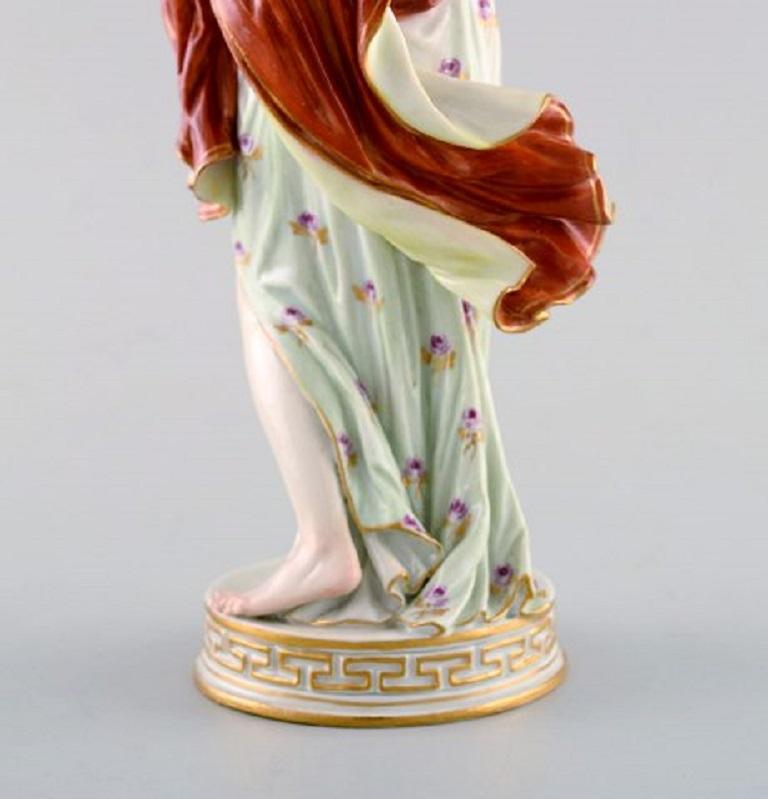 Early 20th Century Meissen Porcelain Figurine, Woman in Colorful Dress with Floral Wreath