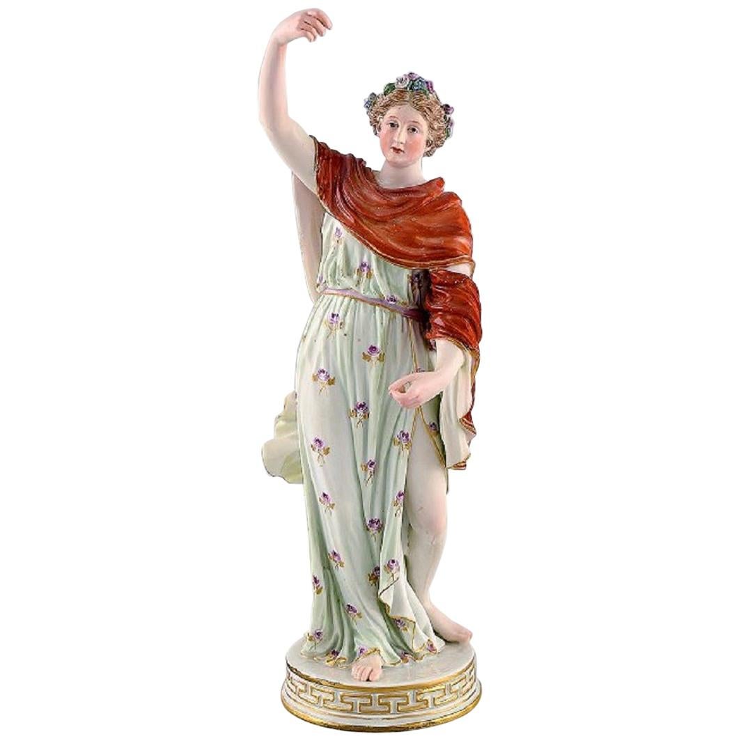 Meissen Porcelain Figurine, Woman in Colorful Dress with Floral Wreath