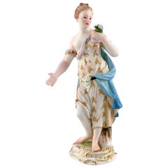 Meissen Porcelain Figurine, Woman in Dress with Flowers, circa 1900