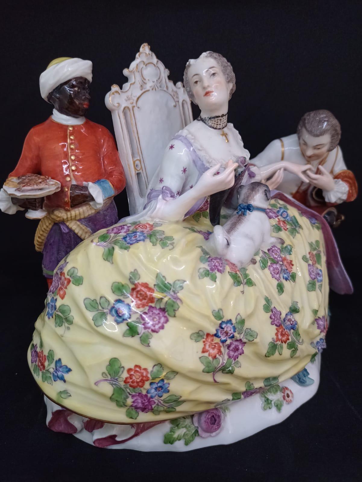 Meissen Porcelain Germany JJ Kaendler
Origin Germany Circa 1850
Design by J.J. Kaendler
Porcelain material. hand made and painted
rococo style
Very good conditions. Natural wear due to the passage of time.

Meissen porcelain (in German