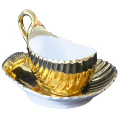 Meissen Porcelain Gold Shell-Shaped Gravy Boat and Saucer