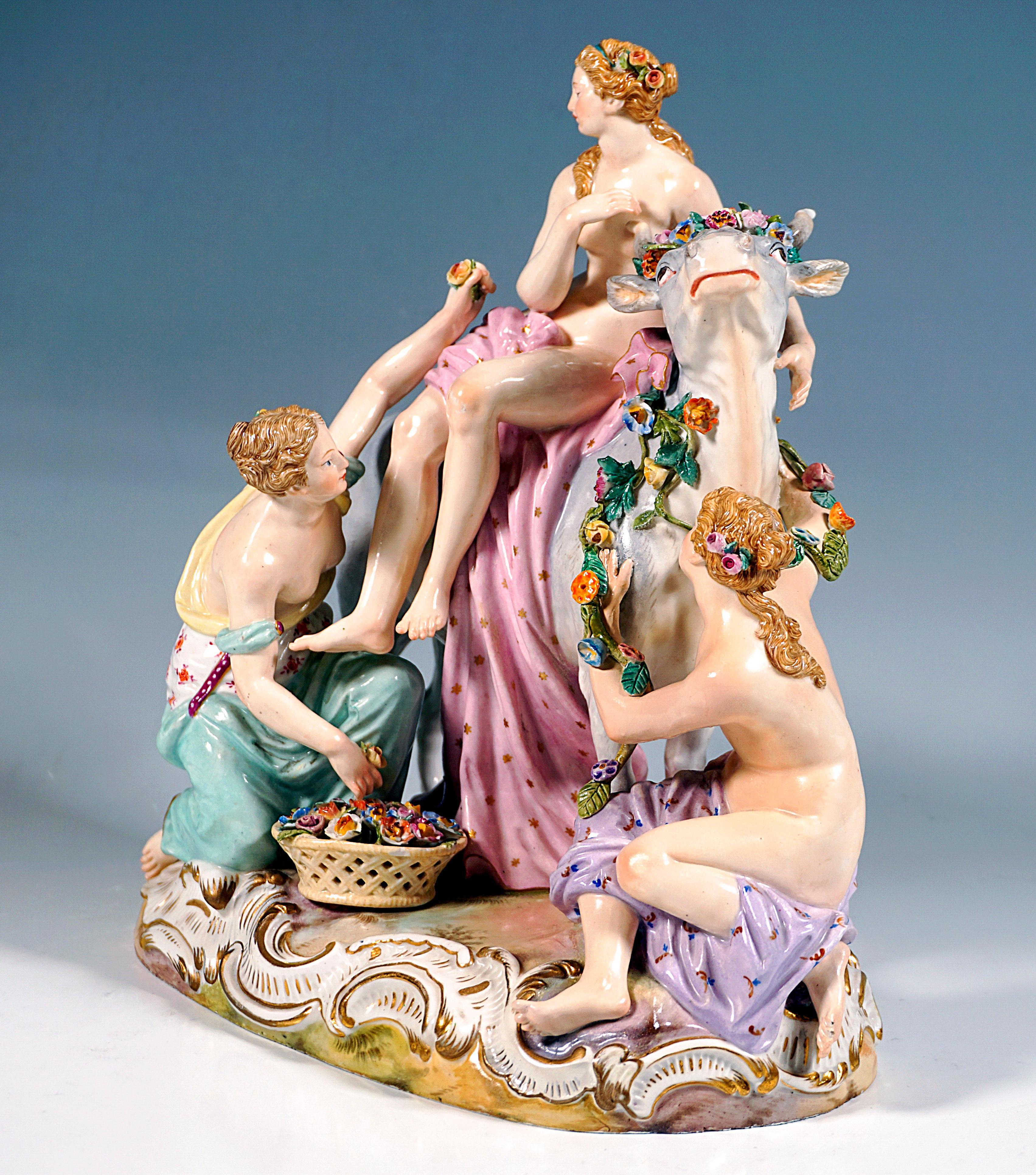 Rococo Meissen Porcelain Group 'Europe on the Bull', by J.F. Eberlein, circa 1860 For Sale